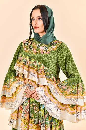 Shop_Bhanuni By Jyoti_Green Viscose Round Neck Moss Shadow Print Maxi Dress _Online_at_Aza_Fashions