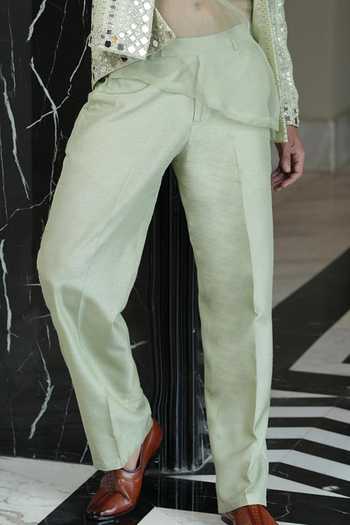 Buy_Archana Kochhar_Green Organza, Silk, Brocade Ainna Mint Open Jacket Kurta Pant Set _Online_at_Aza_Fashions