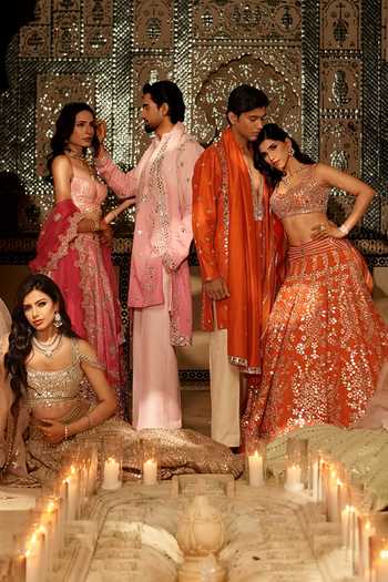 Buy_Archana Kochhar_Orange Silk, Brocade Ainna Embroidered Rust Kurta Set _Online_at_Aza_Fashions
