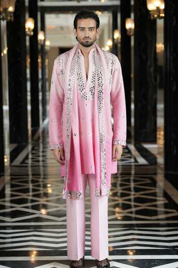 Buy_Archana Kochhar_Pink Silk, Brocade Ainna Embroidered Ombre Kurta Set _Online_at_Aza_Fashions