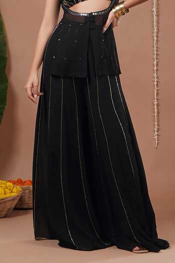 Ahi Clothing_Black Georgette, Crepe Sequins, Beads Square Embroidered Short Kurta Palazzo Set _Online_at_Aza_Fashions