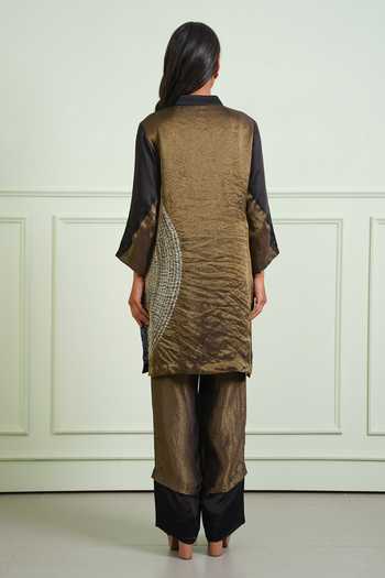 Shop_Twenty Nine_Black Tissue, Modal Mandarin Collar Shibori Shirt Kurta _at_Aza_Fashions
