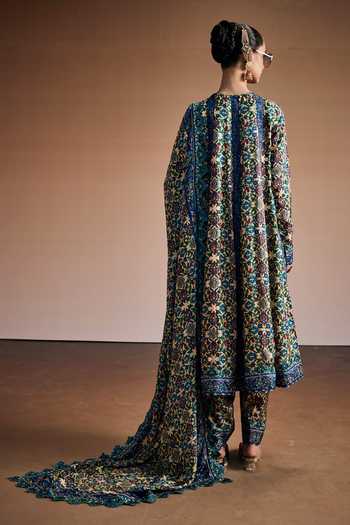 Shop_The Royaleum_Multi Color Silk Round Neck Floral Print Anarkali Set _at_Aza_Fashions