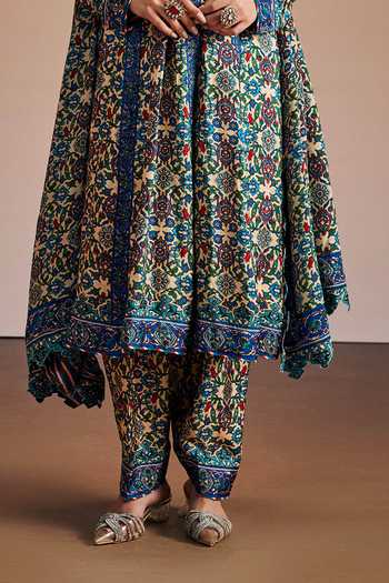 The Royaleum_Multi Color Silk Round Neck Floral Print Anarkali Set _Online_at_Aza_Fashions