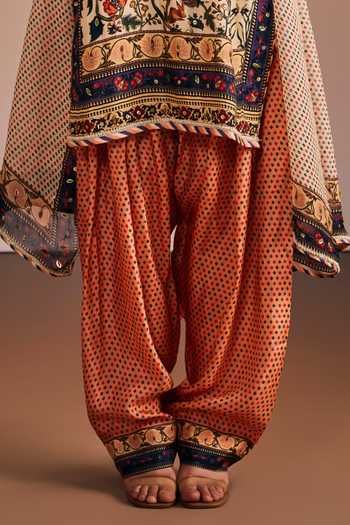 Buy_The Royaleum_Ivory Silk, Organza Split V-neck Tree Of Life Print Kurta Set _Online_at_Aza_Fashions