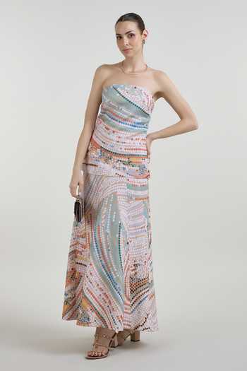 Buy_SOBARIKO_Multi Color Linen Bandeau Neck Daphne Abstract Dot Print Strapless Dress _at_Aza_Fashions
