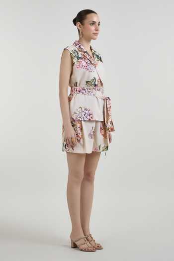 Sobariko_Yellow Linen Hazel Hydrangea Bloom Print Blazer And Shorts Set _Online_at_Aza_Fashions