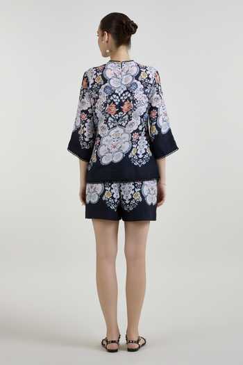 Shop_Sobariko_Multicolor Linen Round Neck Valerie Print Top And Shorts Set _at_Aza_Fashions