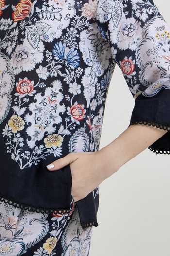 Sobariko_Multicolor Linen Round Neck Valerie Print Top And Shorts Set _at_Aza_Fashions