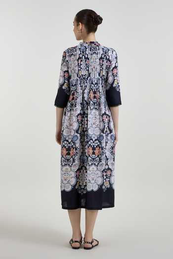 Shop_Sobariko_Multicolor Linen High Neck Valerie Print Pleated Dress _at_Aza_Fashions