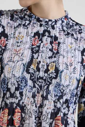 Shop_Sobariko_Multicolor Linen High Neck Valerie Print Pleated Dress _Online_at_Aza_Fashions