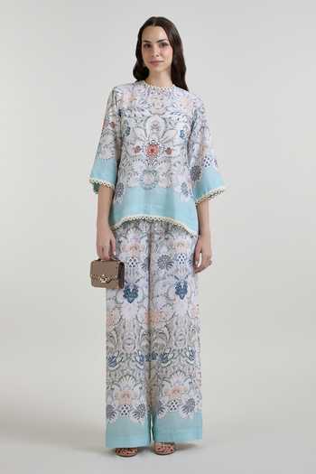 Buy_Sobariko_White Linen Round Neck Tyla Print Top And Pant Set _at_Aza_Fashions