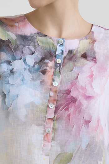 Buy_SOBARIKO_Multi Color Linen Round Neck, Yes Olivia Print Tunic And Pant Set 