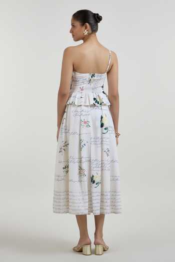 Shop_SOBARIKO_Ivory Linen One Shoulder Poetry Fanfare Top With Skirt _at_Aza_Fashions