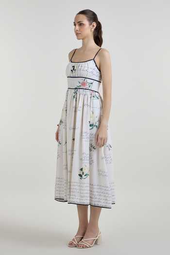 Shop_SOBARIKO_Ivory Linen Square Neck Poetry Print Strappy Midi Dress _Online_at_Aza_Fashions