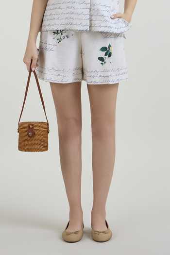 Buy_SOBARIKO_Ivory Linen V-neck Poetry Print Blazer And Shorts Set 