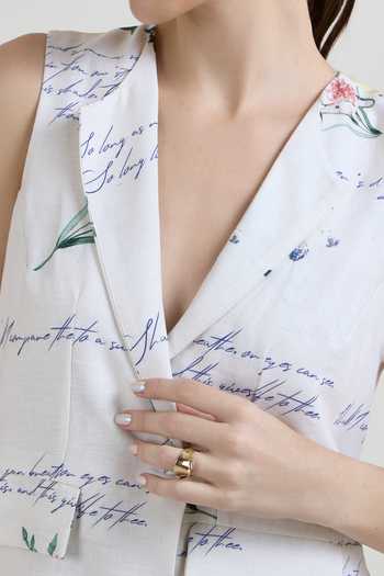 Shop_SOBARIKO_Ivory Linen V-neck Poetry Print Blazer And Shorts Set 