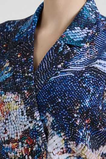 SOBARIKO_Multi Color Linen V-neck Mosaic Print Blazer And Pant Set _at_Aza_Fashions