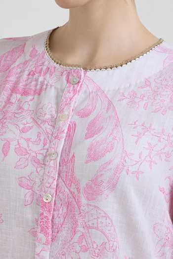 Buy_Sobariko_Pink Linen Round Neck Rosia Print Tunic And Pant Set 
