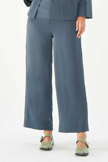 Notebook_Grey Crepe High Neck Gathered Top And Pant Set _Online_at_Aza_Fashions