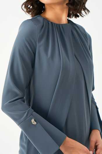 Shop_Notebook_Grey Crepe High Neck Gathered Top And Pant Set _Online_at_Aza_Fashions