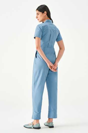 Shop_NOTEBOOK_Blue Kiana Cotton Jumpsuit _at_Aza_Fashions