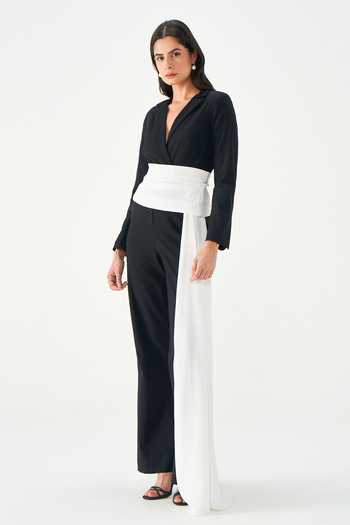 NOTEBOOK_Navy Lola Jumpsuit And Contrast Belt Set _Online_at_Aza_Fashions