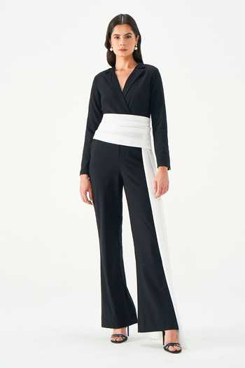 Buy_NOTEBOOK_Navy Lola Jumpsuit And Contrast Belt Set _at_Aza_Fashions