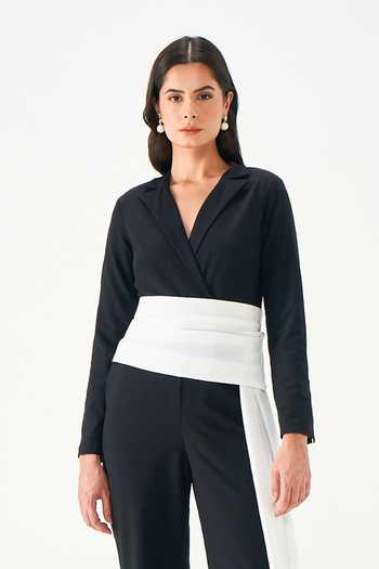 Buy_NOTEBOOK_Navy Lola Jumpsuit And Contrast Belt Set _Online_at_Aza_Fashions