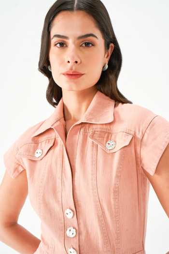 Buy_NOTEBOOK_Blush Flora Denim Jumpsuit _Online_at_Aza_Fashions