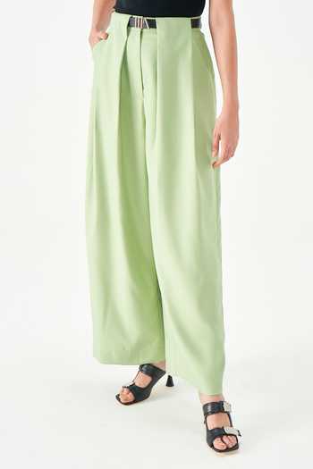 NOTEBOOK_Green Rayon Peyton Pleated Pant _Online_at_Aza_Fashions