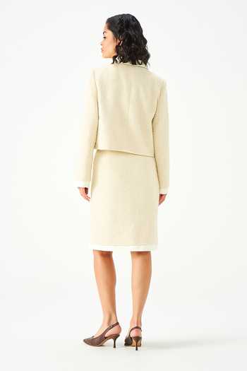 Shop_NOTEBOOK_Cream Tweed Collared Neck Lawrence Tailored Jacket And Skirt Set _at_Aza_Fashions
