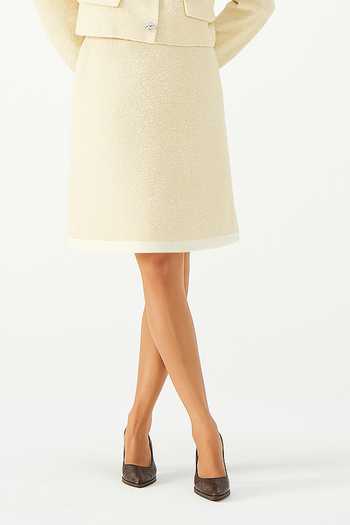 Buy_NOTEBOOK_Cream Tweed Collared Neck Lawrence Tailored Jacket And Skirt Set _Online_at_Aza_Fashions