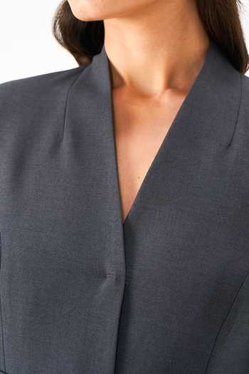 Shop_NOTEBOOK_Grey Rayon, Terrycloth V-neck Giselle Longline Jacket And Belt Set _Online_at_Aza_Fashions