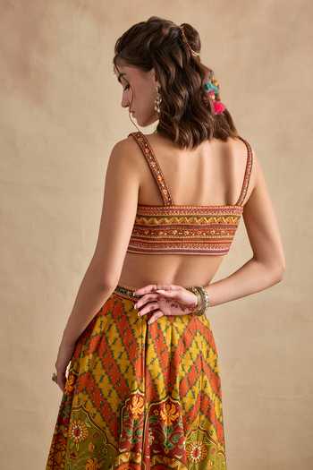 Shop_Kalista_Multi Color Silk, Viscose High Neck Eshani Hand Painted Top With Pant _at_Aza_Fashions