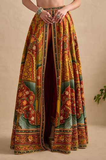 Shop_Kalista_Multi Color Silk, Viscose High Neck Eshani Hand Painted Top With Pant _Online_at_Aza_Fashions