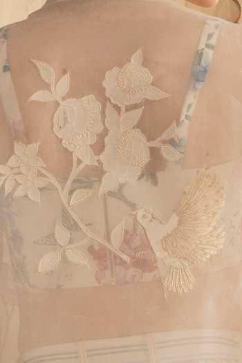 Shop_Dried Flowers_Ivory Silk, Organza, Chanderi Collared Neck Applique Hand Embroidered Shirt _Online_at_Aza_Fashions