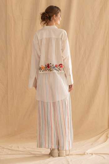 Dried Flowers_Ivory , Chanderi, Organza Collared Neck Floral Embroidered Shirt _Online_at_Aza_Fashions