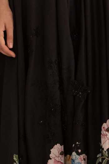 Buy_Dried Flowers_Black Silk, Chanderi V-neck 3d Hand Embroidered Dress _Online_at_Aza_Fashions