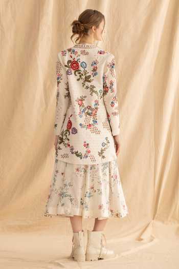 Shop_Dried Flowers_Multi Color Silk, Cotton, Chanderi Mandarin Collar Embroidered Floral Jacket _at_Aza_Fashions