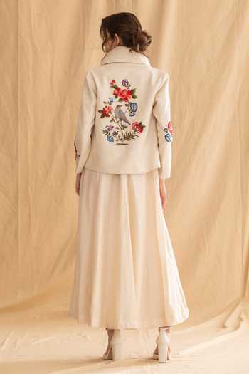 Shop_Dried Flowers_Multi Color Silk, Cotton, Chanderi Open Neck Hand Embroidered Jacket _at_Aza_Fashions