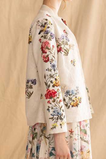 Dried Flowers_Multi Color Silk, Chanderi, Cotton Mandarin Collar Floral Embroidered Jacket _Online_at_Aza_Fashions