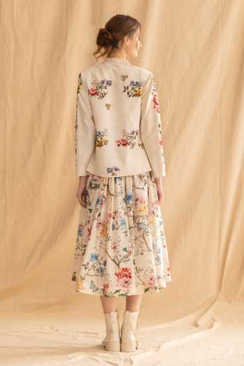 Shop_Dried Flowers_Multi Color Silk, Chanderi, Cotton Mandarin Collar Floral Embroidered Jacket _at_Aza_Fashions