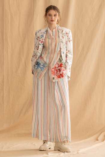 Buy_Dried Flowers_Multi Color Cotton, Linen Notched Neck Pure Ditsy Print Jacket _Online_at_Aza_Fashions