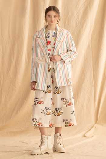 Buy_Dried Flowers_Multi Color Cotton Collared Neck Striped Organic Jacket _Online_at_Aza_Fashions