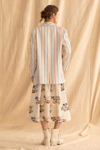 Dried Flowers_Multi Color Cotton Collared Neck Striped Organic Jacket _Online_at_Aza_Fashions