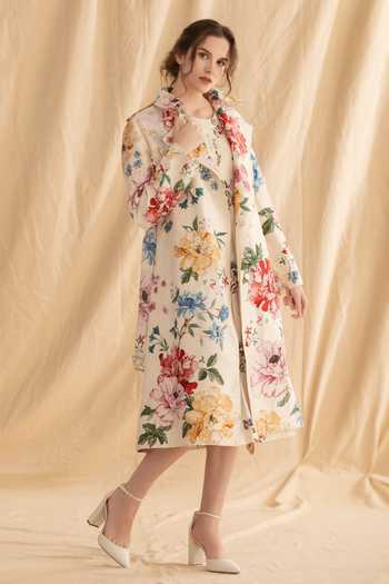 Dried Flowers_Multi Color Silk, Cotton Collared Neck 3d Embroidered Jacket _Online_at_Aza_Fashions