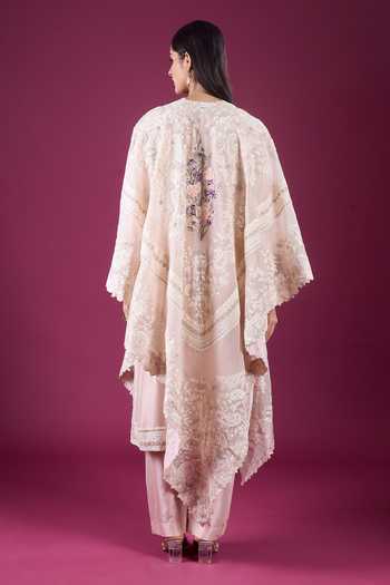 Shop_Anamika Khanna_Pink Round Neck Embroidered Cape Kurta Set _at_Aza_Fashions