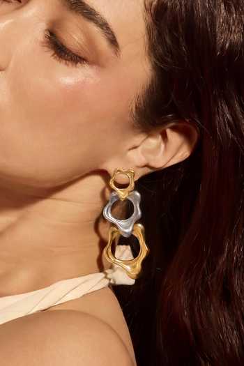 Shop_Mnsh_Gold Plated Dual-tone Fluid Trio Earrings _Online_at_Aza_Fashions