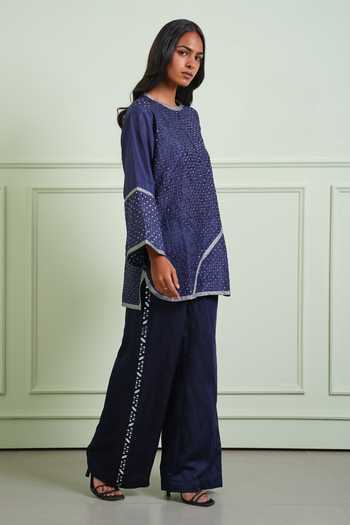 Buy_Twenty Nine_Blue Satin Mirrors Work Palazzo _at_Aza_Fashions
